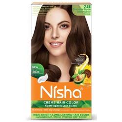 CHOCOLATE BLONDE 7.53 Nisha Creme Hair Color (ШОКОЛАДНЫЙ БЛОНД 7.53 крем-краска для волос, Ниша), 60 г + 60 мл + 18 мл.