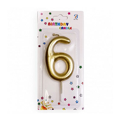 Свеча для торта "Цифра 6", золотая 8,5 см