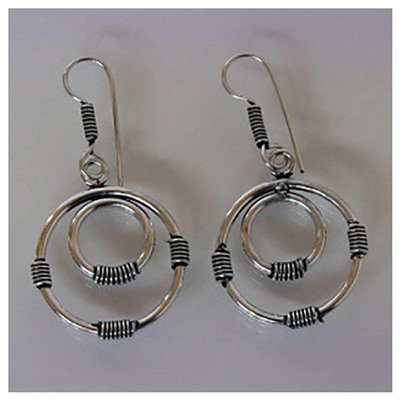 Серьги Два кольца оплетка тонкая German silver металл ИНДИЯ SH AME4526