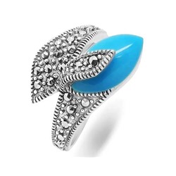 Кольцо из серебра бирюза пресс., марказит, SL-AGA32