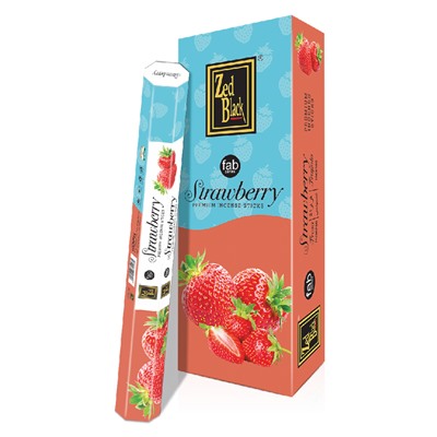 STRAWBERRY fab series Premium Incense Sticks, Zed Black (КЛУБНИКА премиум благовония палочки, Зед Блэк), уп. 20 палочек.