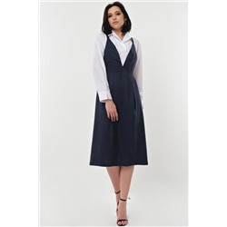 Сарафан офисный миди под блузку темно-синий