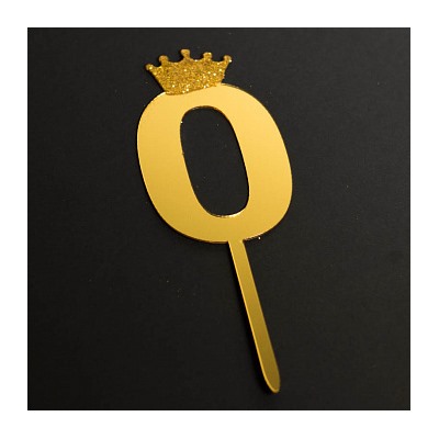 Топпер "Цифра 0" с короной золото 6*10,5 см