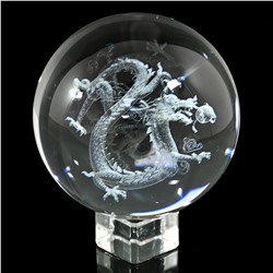 Шар с 3D гравировкой стеклянный "Дракон" диаметр 98-99мм.