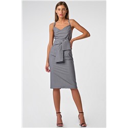 Платье приталенное на бретелях в полоску на сером