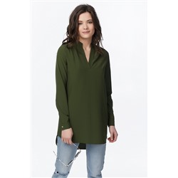 Блузка удлиненная с воротником стойкой зеленая