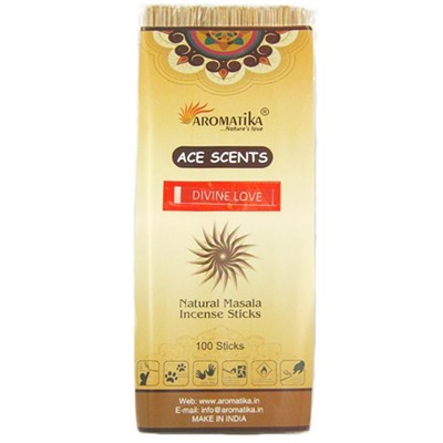 Ace Scents DIVINE LOVE Natural Masala Incense Sticks, Aromatika (БОЖЕСТВЕННАЯ ЛЮБОВЬ натуральные ароматические палочки, Ароматика), 100 палочек.