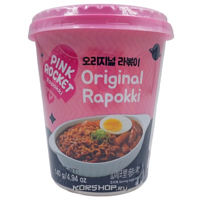 Рисовые клецки с лапшой (рапокки) с соусом с оригинальным вкусом Pink Rocket (стакан), Корея, 140 г Акция