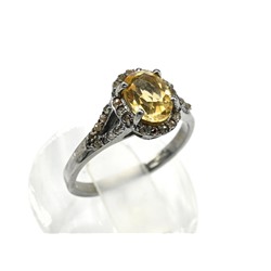 Кольцо С925 с цитрином и алмазами, размер 17,5, 3г