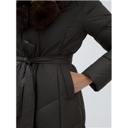 Пальто женское зимние с мехом песец люкс класса коричневого цвета 625K