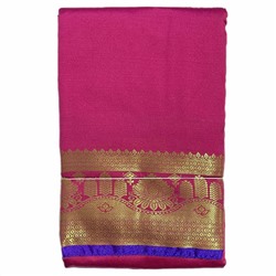 Сари однотонное с Золотистой каймой, цвет РОЗОВЫЙ (разный дизайн, Size: Onesize), 1 шт.