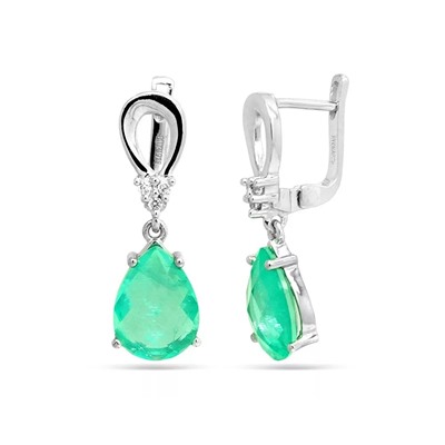 Серьги из серебра турмалин лазурный выращ., Ликамира