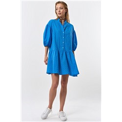 Платье летнее кружевное свободное из хлопка синее