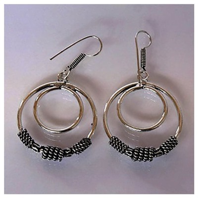 Серьги Два кольца внизу оплетка German silver металл ИНДИЯ SH AME4533