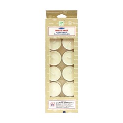 Perfumed T-Lite Candles WHITE SAGE, Satya (Ароматические чайные свечи БЕЛЫЙ ШАЛФЕЙ, Сатья), набор 12 шт.