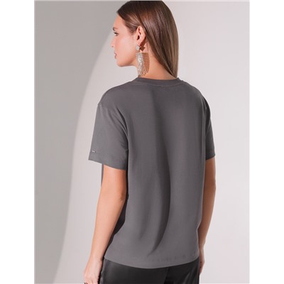 Нарядная футболка с принтом пайетками из премиального хлопка с эластаном