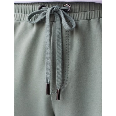 Брюки прямые на резинке из футера двухнитки с эластаном с затяжкой по низу