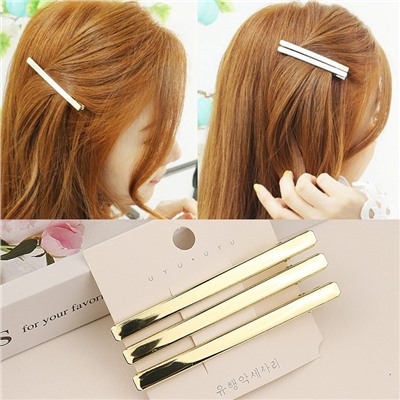 Зажимы для волос золотые прямоугольные 3 штуки, длина 8 см.