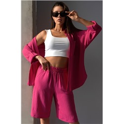 Женский летний костюм оверсайз из ткани-жатка Happyfox