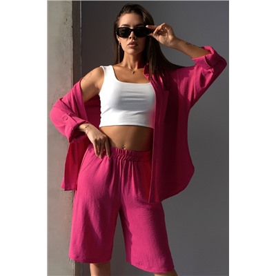 Женский летний костюм оверсайз из ткани-жатка Happyfox