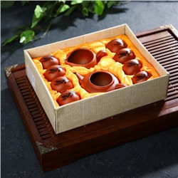 Набор для чайной церемонии керамический «Дракон», 10 предметов: 8 пиал 35 мл, чайник 200 мл, чахай 150 мл, цвет коричневый