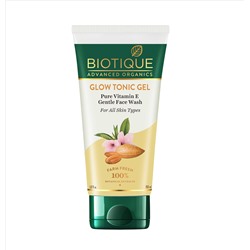GLOW TONIC GEL, Pure Vitamin E Gentle FACE WASH, Biotique (ТОНИЗИРУЮЩИЙ ГЕЛЬ ДЛЯ УМЫВАНИЯ, С чистым витамином Е, Для всех типов кожи, Биотик), 150 мл.
