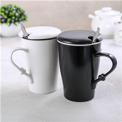 Набор кружек керамических с крышками и ложками «Узы любви», 2 предмета: 400 мл, цвет МИКС