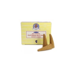 NAG CHAMPA CALIFORNIAN WHITE SAGE DHOOP CONES, Satya (НАГ ЧАМПА КАЛИФОРНИЙСКИЙ БЕЛЫЙ ШАЛФЕЙ конусные благовония, Сатья), уп. 12 конусов + подставка.