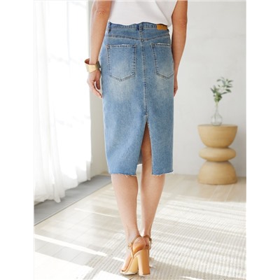 Юбка с ассиметричной застежкой из эластичного денима