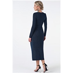 Платье прилегающего силуэта из трикотажа с люрексом синее