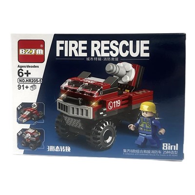 Конструктор FIRE RESCUE 8в1 Пожарная техника 91+дет. 19*13см / HR205-5