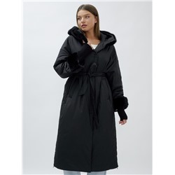 Пальто зимнее женское с норкой большого размера черного цвета 25008Ch