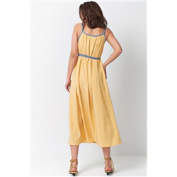 Платье летнее на тонких бретельках с завязками желтое