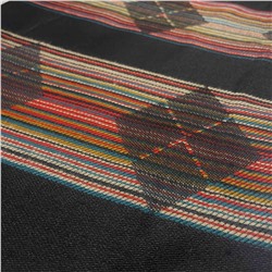 PASHMINA SHAWLS, Тёплый тибетский палантин ЧЕРНАЯ В РАЗНОЦВЕТНУЮ ПОЛОСКУ С РОМБАМИ (размер 200 см. х 90 см.), 1 шт.