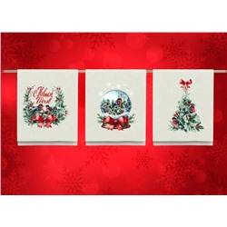 К-т полотенец "Новогодние снегири" 50*60 см. - 3 шт. рогожка хлопок 100%