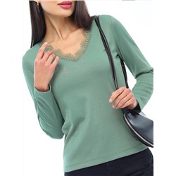 Блузка мятная в рубчик с кружевом