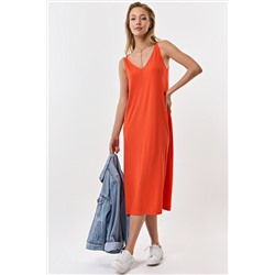 Платье летнее миди трикотажное оранжевое