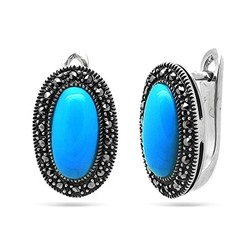 Серьги из серебра бирюза пресс., марказит, SL-AGA10