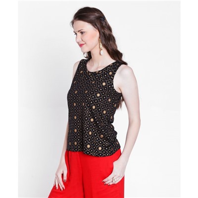 Srishti Gold Print Sleeveless Top XXL (Colour Black)