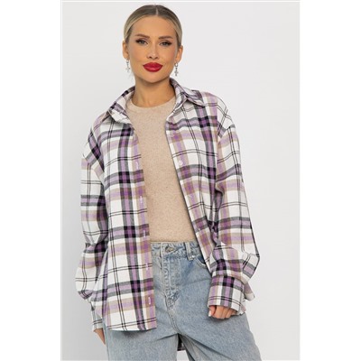 Рубашка оверсайз Дарика (бело-сиреневая) Б14253-30М