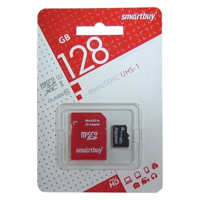 Карта памяти microSD Smartbuy 128GB + адаптер SD Class 10