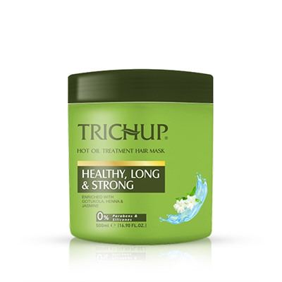 Trichup Hair Mask HEALTHY, LONG & STRONG Hot Oil Treatment, Vasu (Тричуп Маска для волос ЗДОРОВЫЕ ДЛИННЫЕ И СИЛЬНЫЕ, Обогащена Готуколой, Хной и Жасмином, Васу), 500 мл.