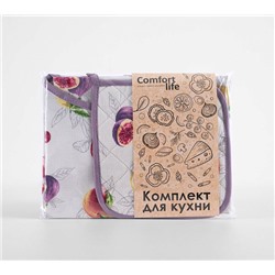 Набор для кухни из рогожки Спелые фрукты 1 набор для кухни 3 предмета 000000128950 , Фартук 60х70, прихватка 20х20, салфетка 47х60