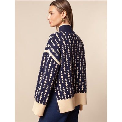 Свитер с боковыми разрезами жаккардовой вязки с кашемиром