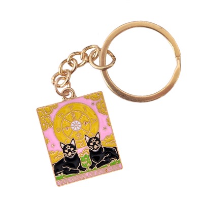 Брелок-амулет Tarot ЧЕРНАЯ КОШКА КОЛЕСО ФОРТУНЫ - The Wheel of Fortune (металл, размер 2,4*2 см.), 1 шт.
