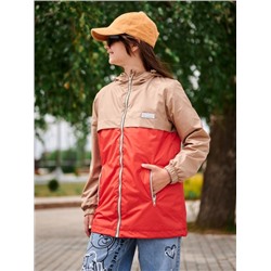 Ветровка-спорт на флисе для девочки бежевый-красный