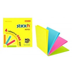Бумага для заметок с клеевым краем Stick`n Magic 76х76 мм 100л 4цв неон 21571 (851066) Hopax