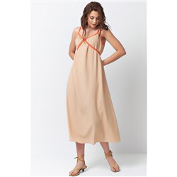 Платье летнее на тонких бретельках с завязками бежевое