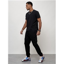 Джинсы карго мужские с накладными карманами черного цвета 2413Ch