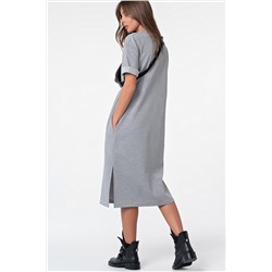 Платье-футболка хлопковое длинное в полоску на сером